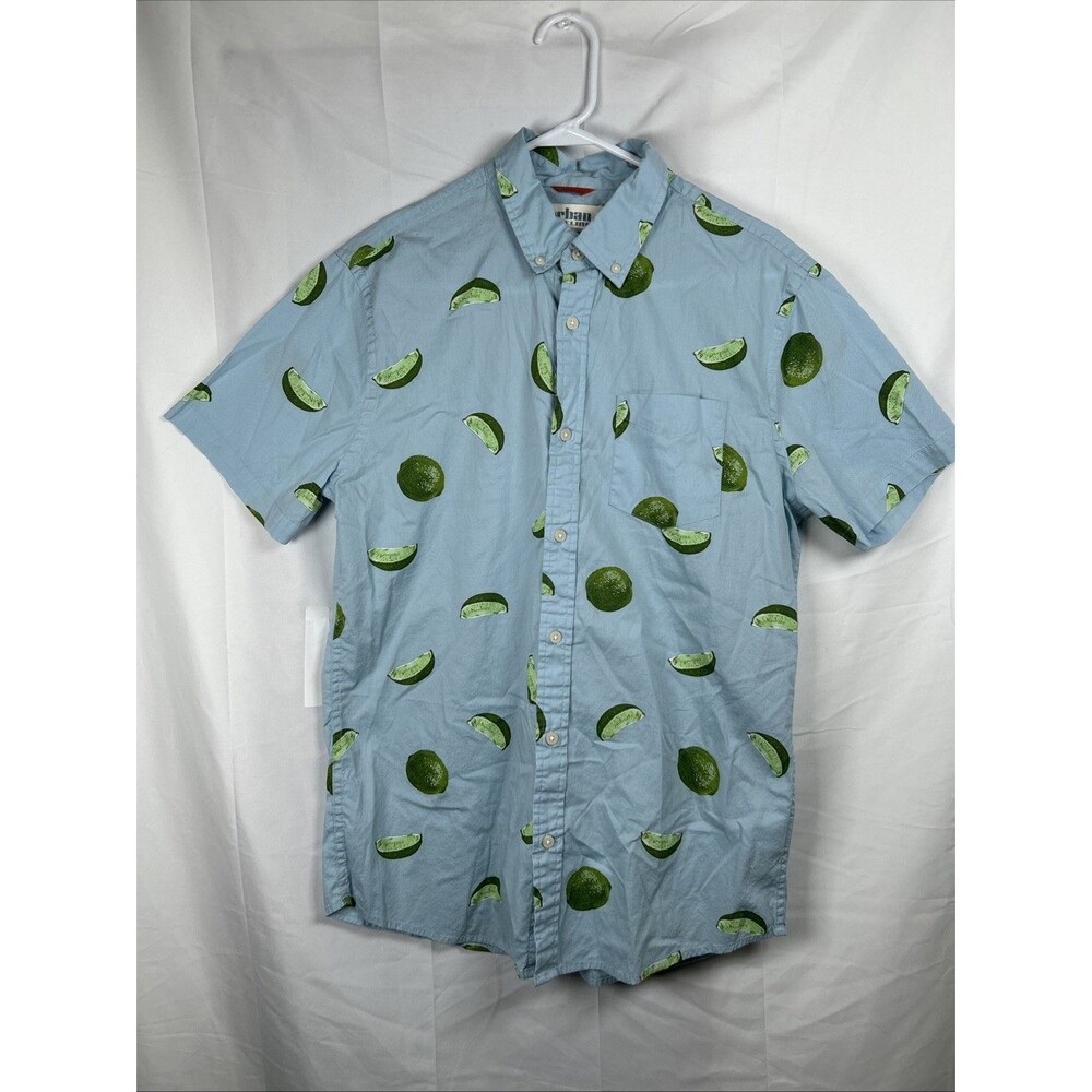 Urban Pipeline Shirt Hawaiian Medium Max Flex Blue Lime Print Pocket Beach